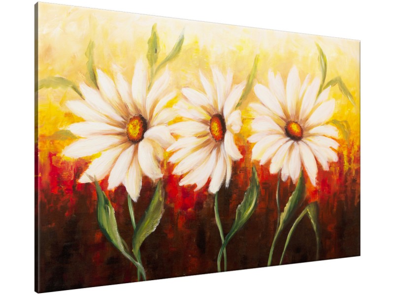 Schilderij handgeschilderd Bloemen | Geel , Rood , Groen | 120x70cm 1Luik