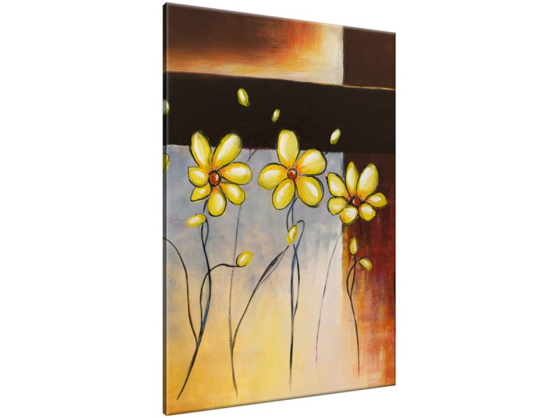 Schilderij handgeschilderd Bloemen | Geel , Grijs , Bruin | 70x120cm 1Luik