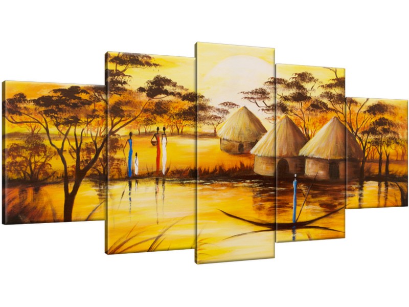 Schilderij handgeschilderd Natuur | Geel, Bruin | 150x70cm 5Luik