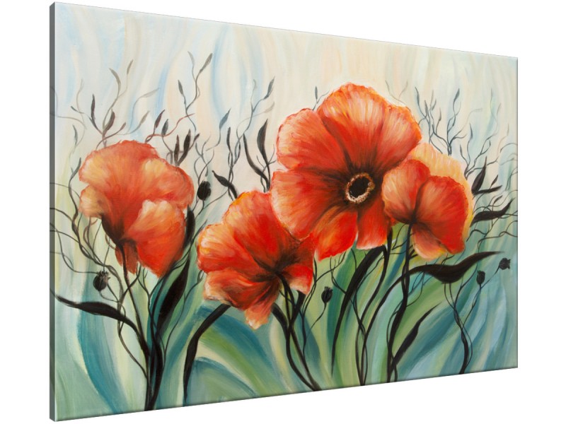 Schilderij handgeschilderd Klaproos | Rood , Oranje , Groen | 120x70cm 1Luik