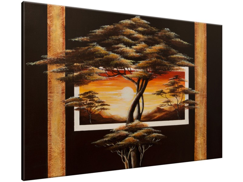 Schilderij handgeschilderd Boom | Bruin , Geel , Oranje | 120x70cm 1Luik