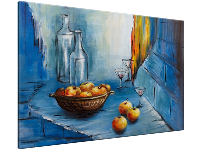 Schilderij handgeschilderd Stilleven | Blauw , Oranje , Geel | 120x70cm 1Luik