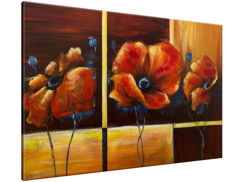Schilderij handgeschilderd Klaproos | Bruin , Rood , Geel | 120x70cm 1Luik