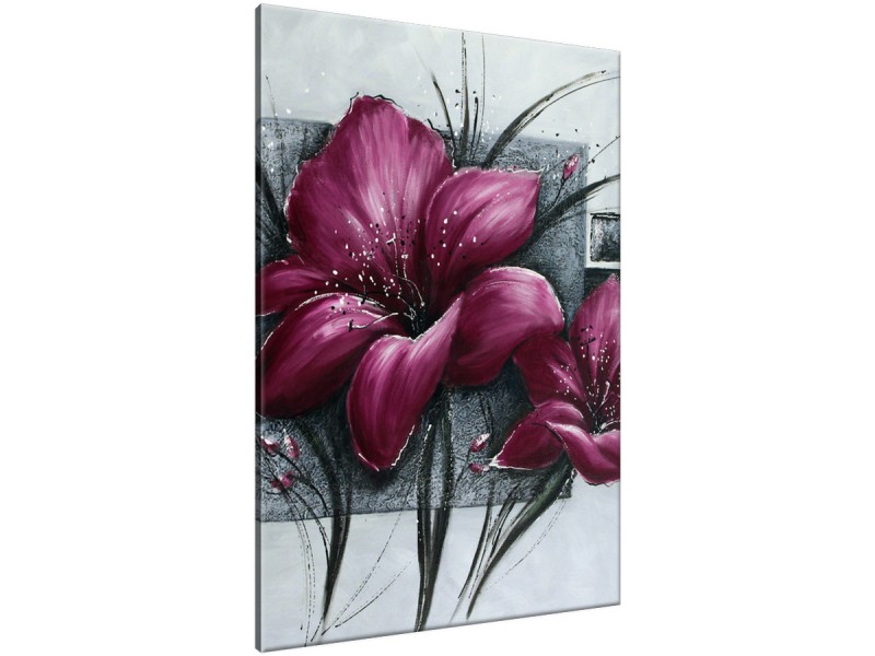 Schilderij handgeschilderd Bloemen | Paars , Grijs | 70x120cm 1Luik