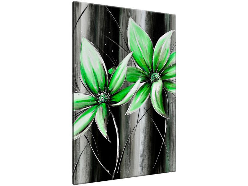 Schilderij handgeschilderd Bloemen | Groen , Grijs | 70x120cm 1Luik