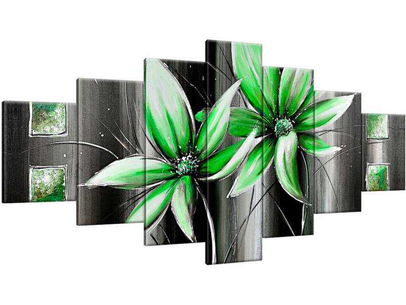 Schilderij handgeschilderd Bloemen | Groen , Grijs | 210x100cm 7Luik