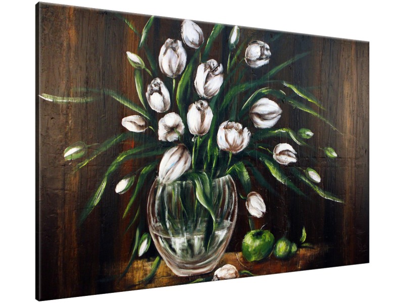 Schilderij handgeschilderd Tulpen | Bruin , Groen , Grijs | 120x70cm 1Luik