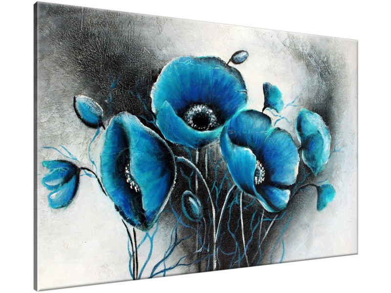 Schilderij handgeschilderd Klaproos | Blauw , Grijs | 120x70cm 1Luik