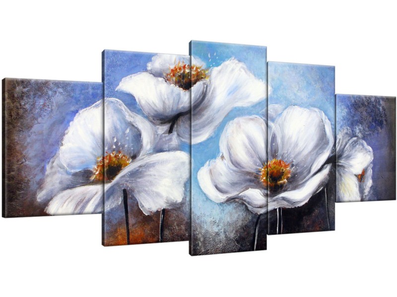 Schilderij handgeschilderd Klaproos | Grijs , Blauw , Paars | 150x70cm 5Luik