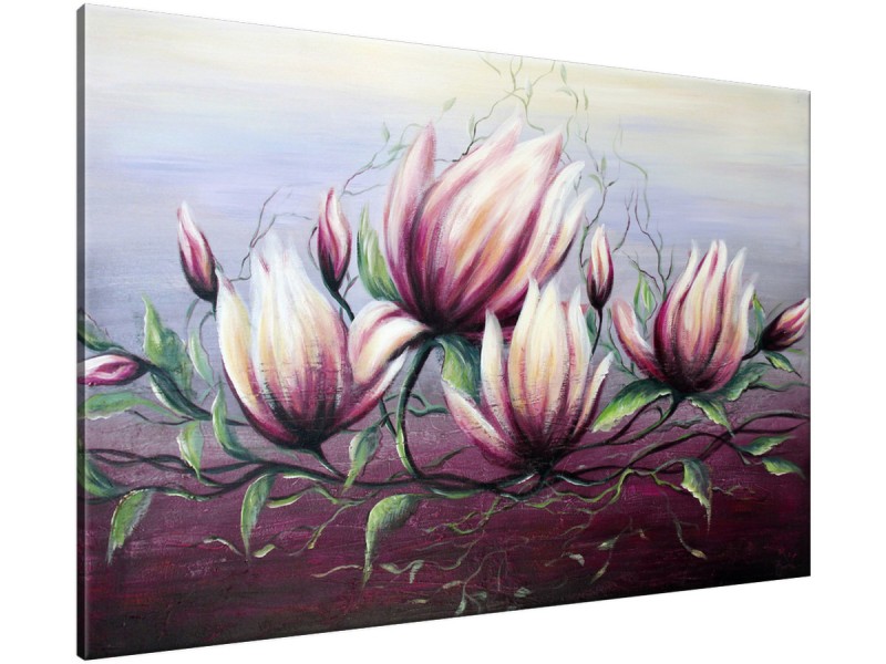 Schilderij handgeschilderd Magnolia | Paars , Grijs , Groen | 120x70cm 1Luik