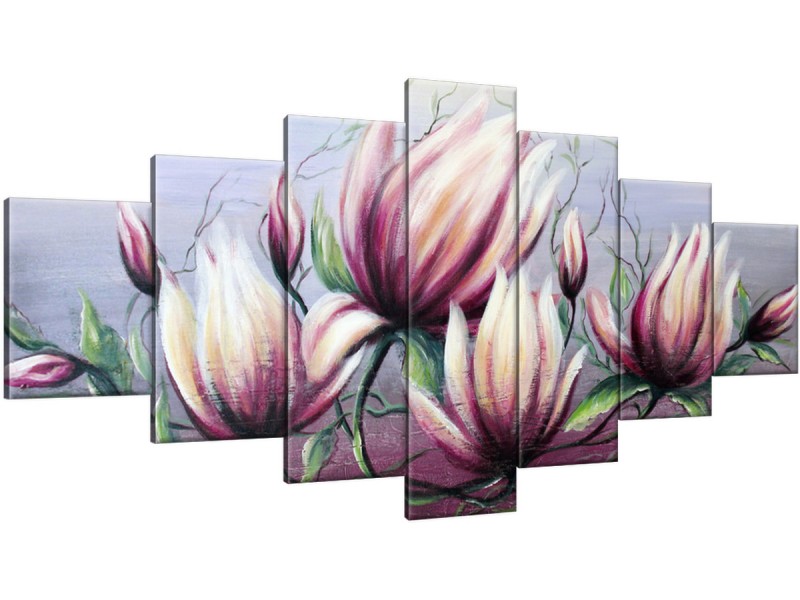 Schilderij handgeschilderd Magnolia | Paars , Grijs , Groen | 210x100cm 7Luik