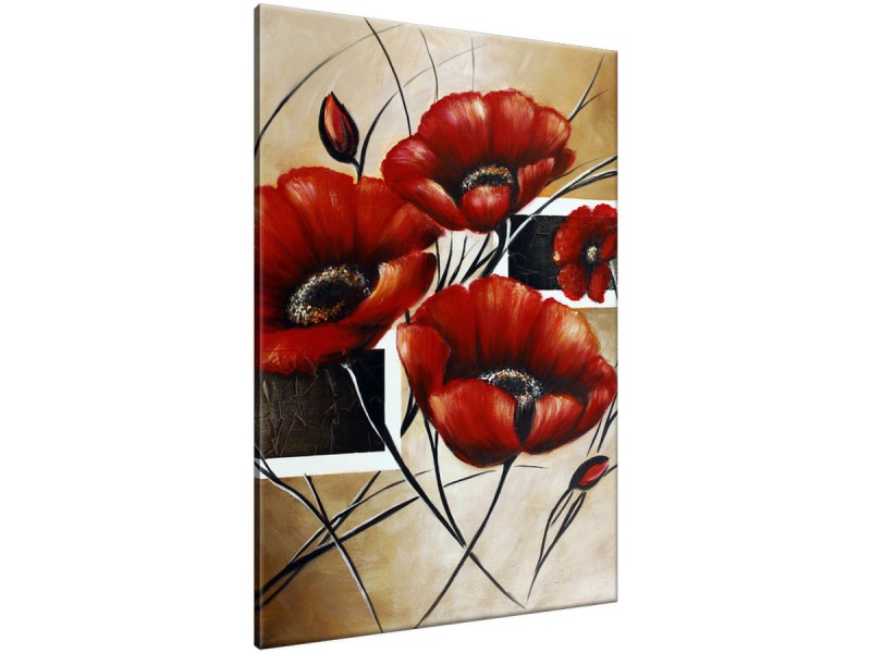 Schilderij handgeschilderd Klaproos | Rood , Bruin | 70x120cm 1Luik