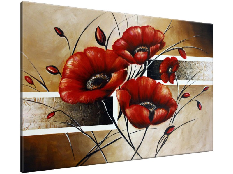 Schilderij handgeschilderd Klaproos | Rood , Bruin | 120x70cm 1Luik