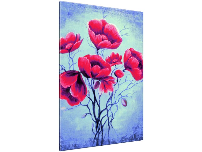 Schilderij handgeschilderd Bloemen | Rood , Blauw , Groen | 70x120cm 1Luik