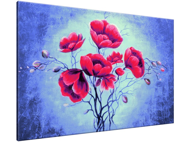 Schilderij handgeschilderd Bloemen | Rood , Blauw , Groen | 120x70cm 1Luik