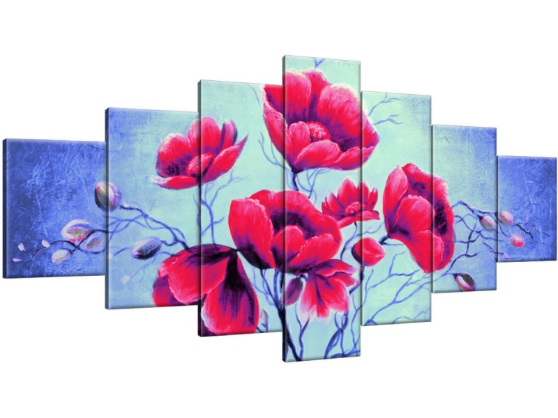 Schilderij handgeschilderd Bloemen | Rood , Blauw , Groen | 210x100cm 7Luik