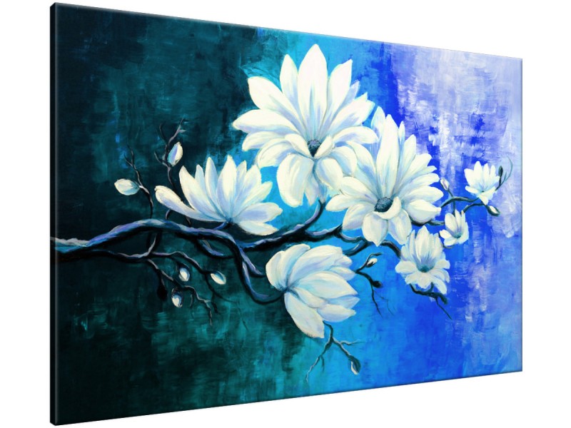 Schilderij handgeschilderd Bloemen | Turquoise , Blauw | 120x70cm 1Luik