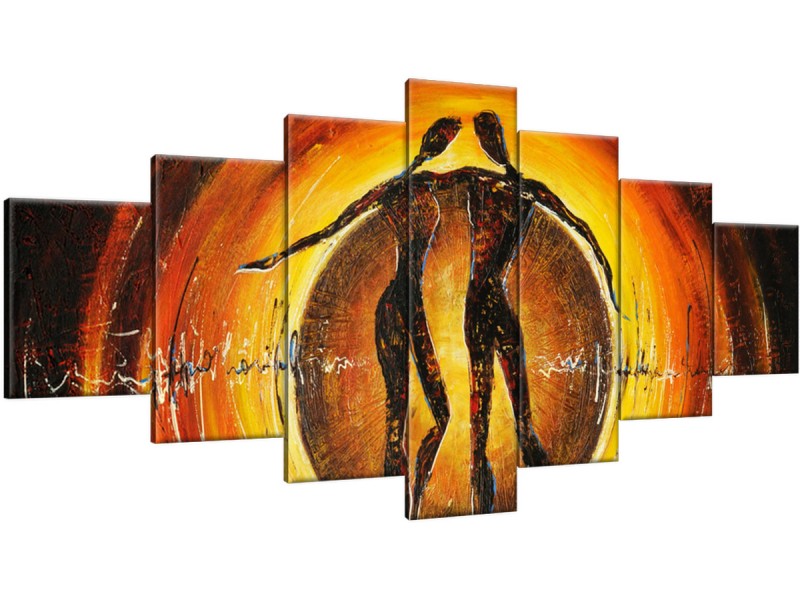 Schilderij handgeschilderd Modern | Bruin , Geel , Oranje | 210x100cm 7Luik