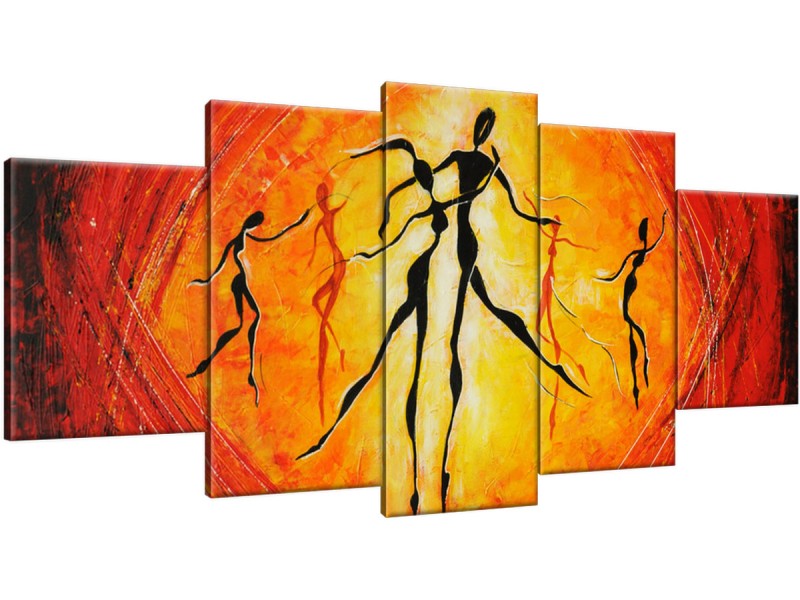 Schilderij handgeschilderd Modern | Geel , Oranje , Rood | 150x70cm 5Luik