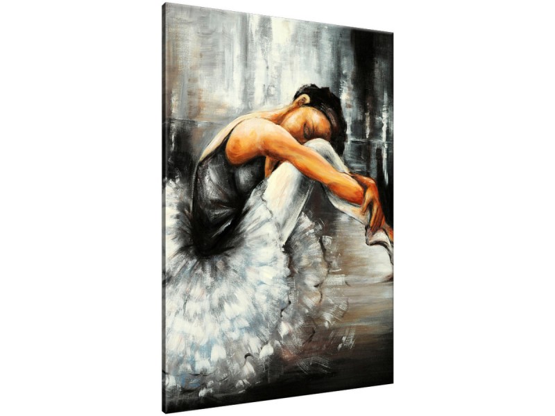 Schilderij handgeschilderd Ballet | Grijs , Zwart , Wit | 70x120cm 1Luik