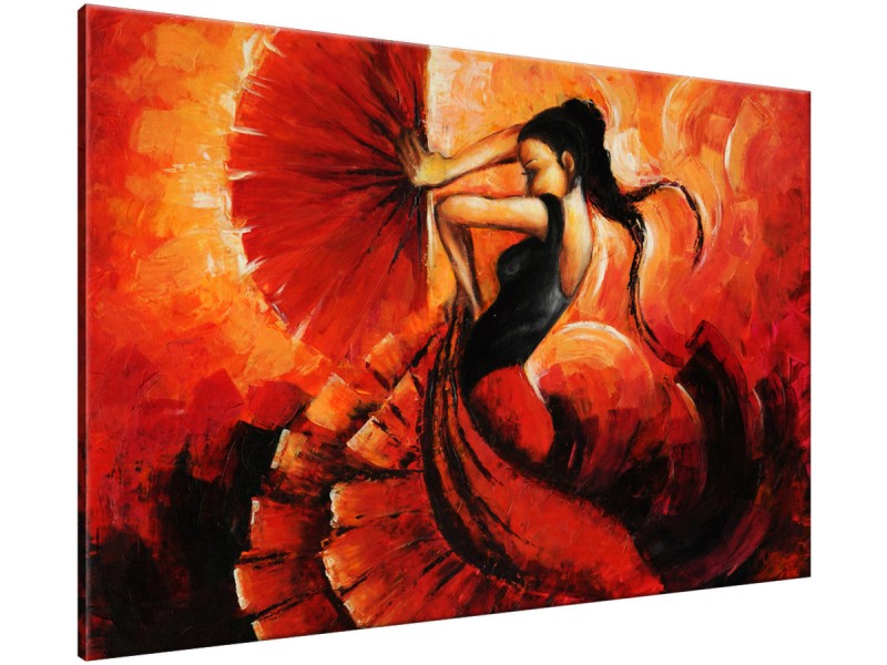 Schilderij handgeschilderd Vrouw | Rood , Oranje , Zwart | 120x70cm 1Luik