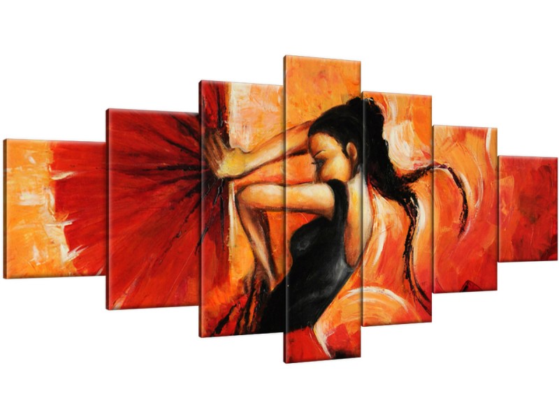 Schilderij handgeschilderd Vrouw | Rood , Oranje , Zwart | 210x100cm 7Luik