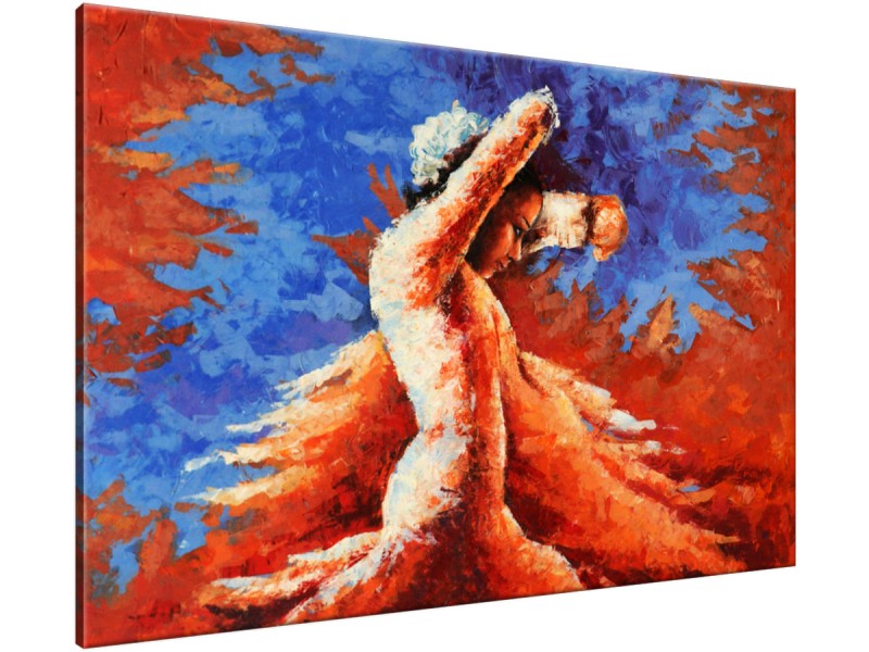 Schilderij handgeschilderd Vrouw | Oranje , Blauw , Rood | 120x70cm 1Luik