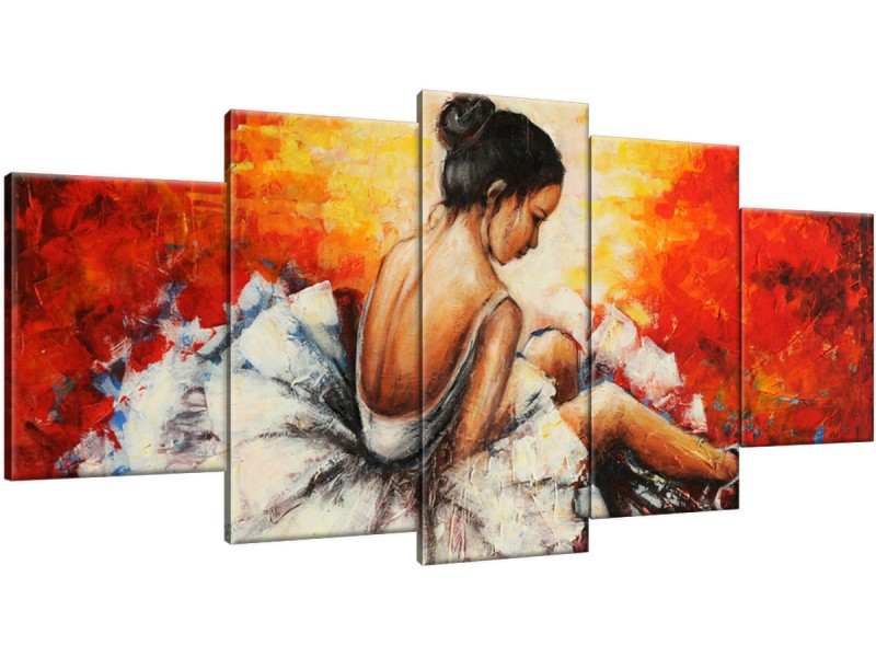 Schilderij handgeschilderd Ballet | Rood , Grijs , Geel | 150x70cm 5Luik