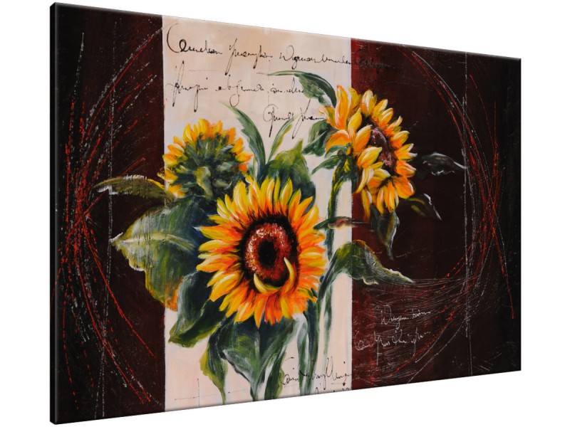Schilderij handgeschilderd Zonnebloem | Geel , Bruin , Oranje | 120x70cm 1Luik