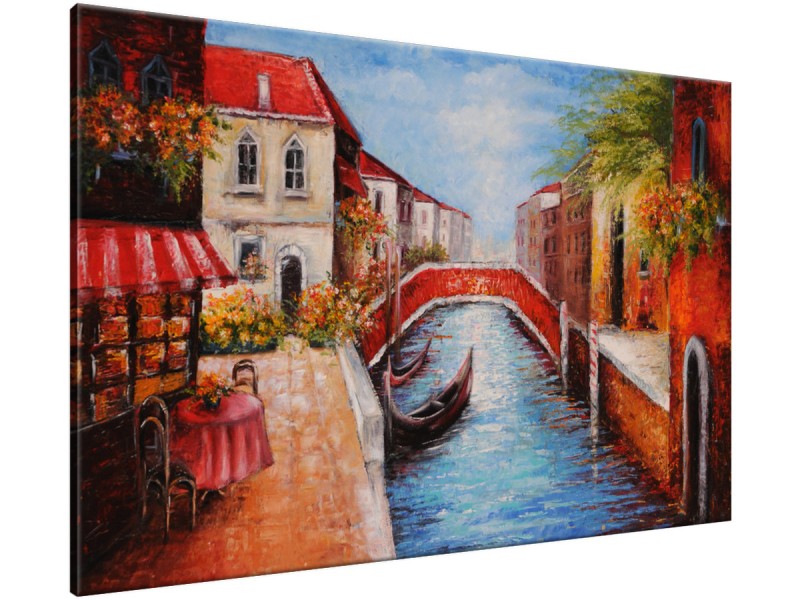 Schilderij handgeschilderd Venetië | Rood , Blauw , Oranje | 120x70cm 1Luik