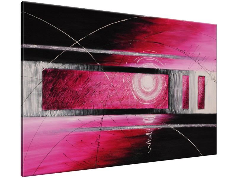 Schilderij handgeschilderd Modern | Roze , Paars , Zwart | 120x70cm 1Luik