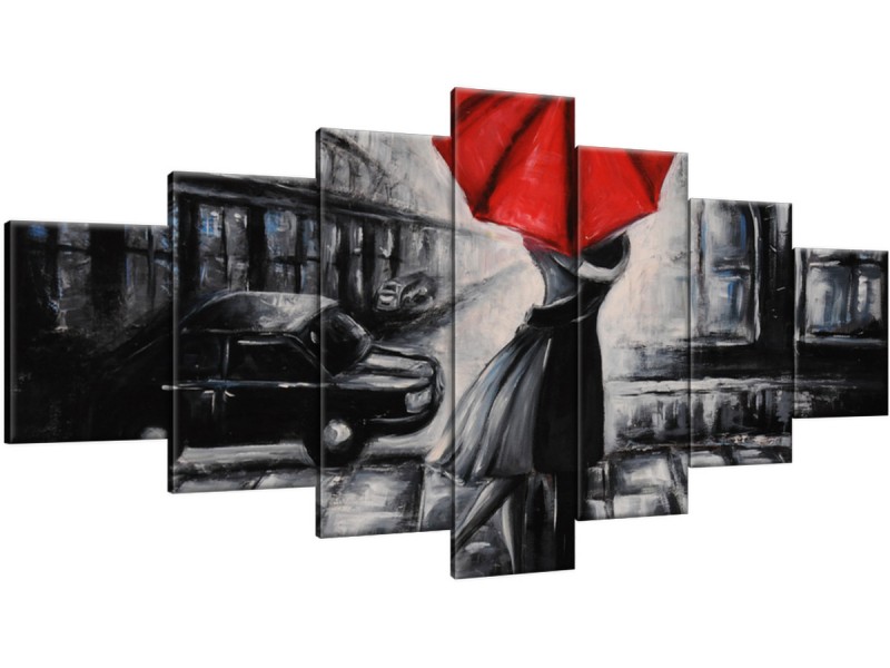 Schilderij handgeschilderd Liefde | Rood , Zwart , Grijs | 210x100cm 7Luik