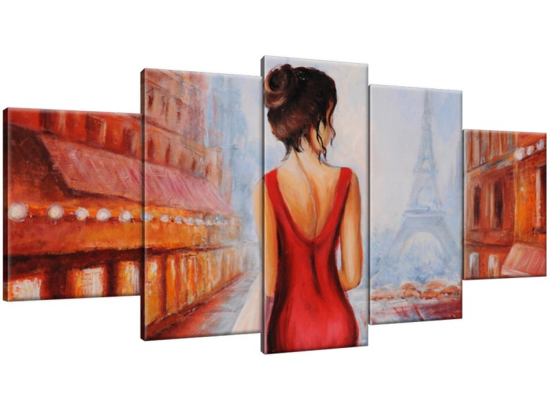 Schilderij handgeschilderd Vrouw | Rood , Oranje , Blauw | 150x70cm 5Luik