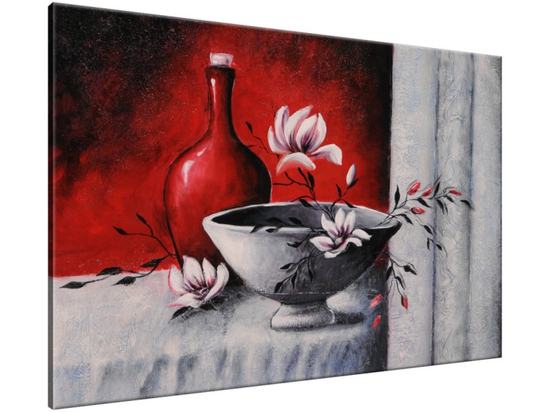 Schilderij handgeschilderd Stilleven | Rood , Grijs | 120x70cm 1Luik