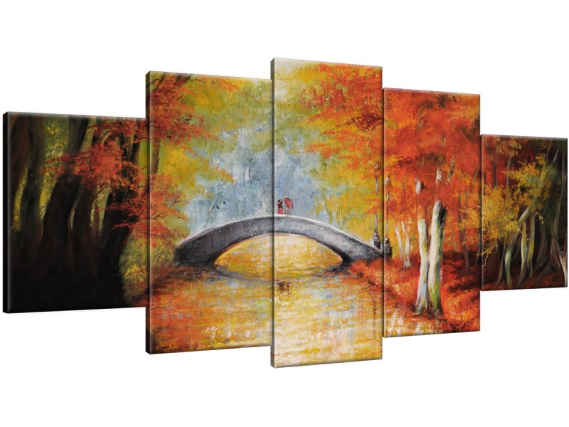 Schilderij handgeschilderd Bos | Bruin , Oranje , Geel  | 150x70cm 5Luik