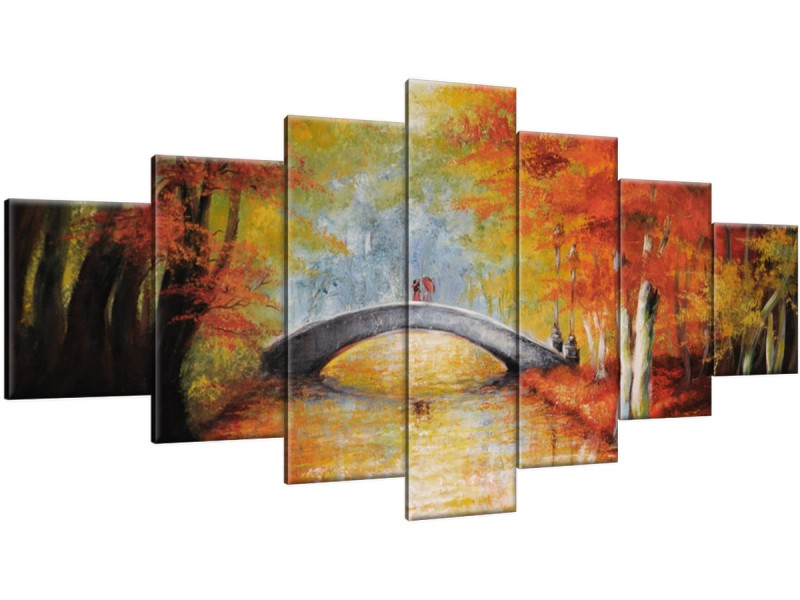 Schilderij handgeschilderd Bos | Bruin , Oranje , Geel | 210x100cm 7Luik