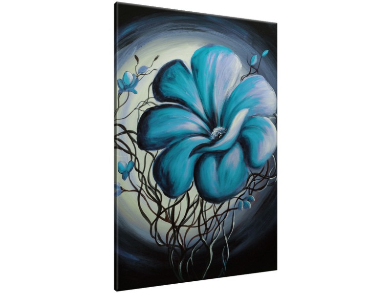 Schilderij handgeschilderd Modern | Turquoise , Blauw | 70x120cm 1Luik