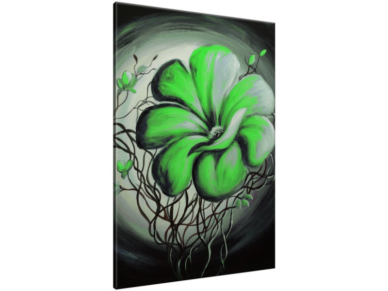 Schilderij handgeschilderd Modern | Groen , Grijs | 70x120cm 1Luik