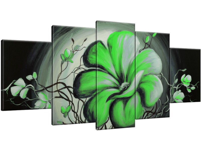 Schilderij handgeschilderd Modern | Groen , Grijs | 150x70cm 5Luik
