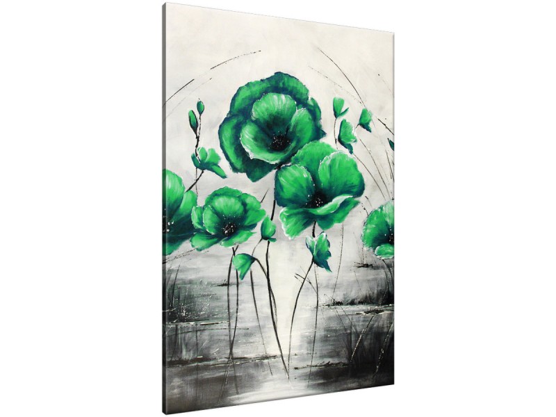 Schilderij handgeschilderd Klaproos | Groen , Grijs | 70x120cm 1Luik
