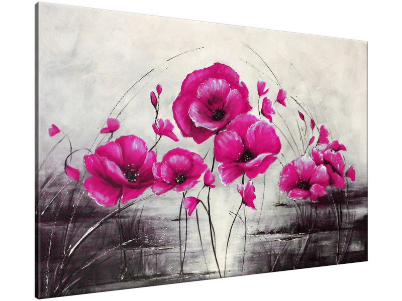 Schilderij handgeschilderd Klaproos | Roze , Grijs | 120x70cm 1Luik