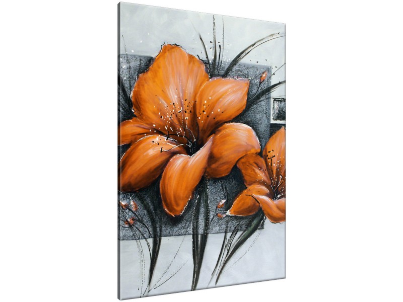 Schilderij handgeschilderd Bloemen | Bruin , Oranje , Grijs | 70x120cm 1Luik