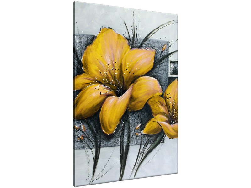 Schilderij handgeschilderd Bloemen | Geel , Grijs | 70x120cm 1Luik