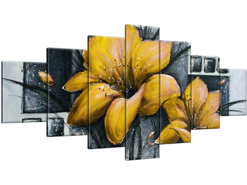 Schilderij handgeschilderd Bloemen | Geel , Grijs | 210x100cm 7Luik