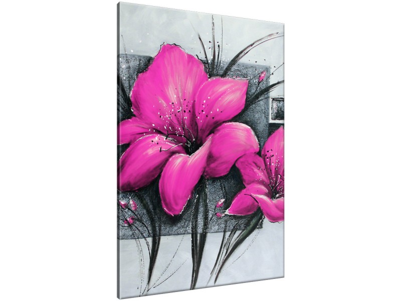 Schilderij handgeschilderd Bloemen | Roze , Grijs | 70x120cm 1Luik