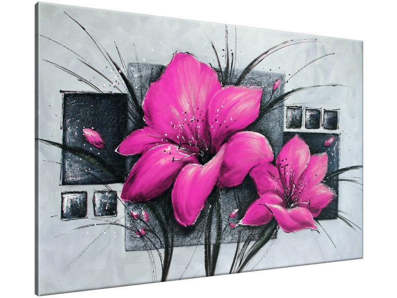 Schilderij handgeschilderd Bloemen | Roze , Grijs | 120x70cm 1Luik
