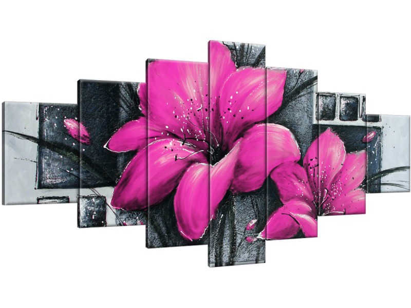 Schilderij handgeschilderd Bloemen | Roze , Grijs | 210x100cm 7Luik