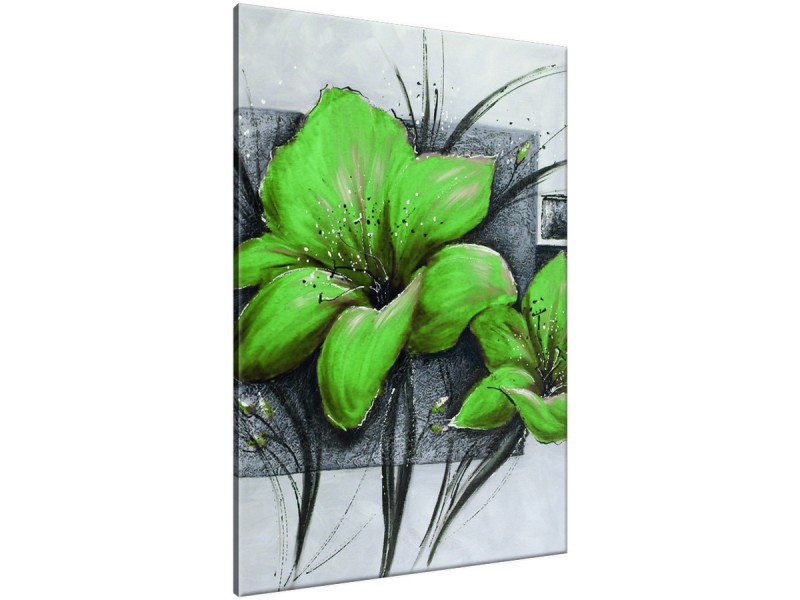 Schilderij handgeschilderd Bloemen | Groen , Grijs | 70x120cm 1Luik