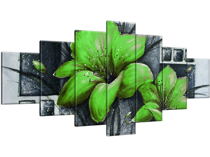 Schilderij handgeschilderd Bloemen | Groen , Grijs | 210x100cm 7Luik