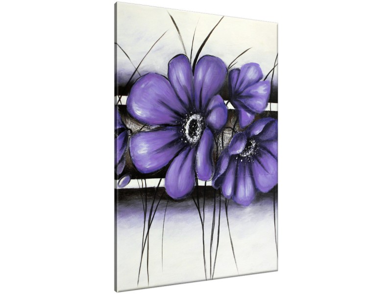 Schilderij handgeschilderd Bloemen | Paars , Grijs | 70x120cm 1Luik